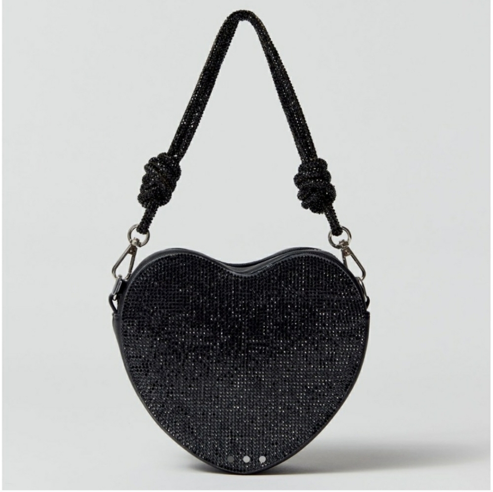 Kimchi Blue NWT Black Rhinestone Heart Mini Baguette Bag |Coquette Girl Y2K Glam